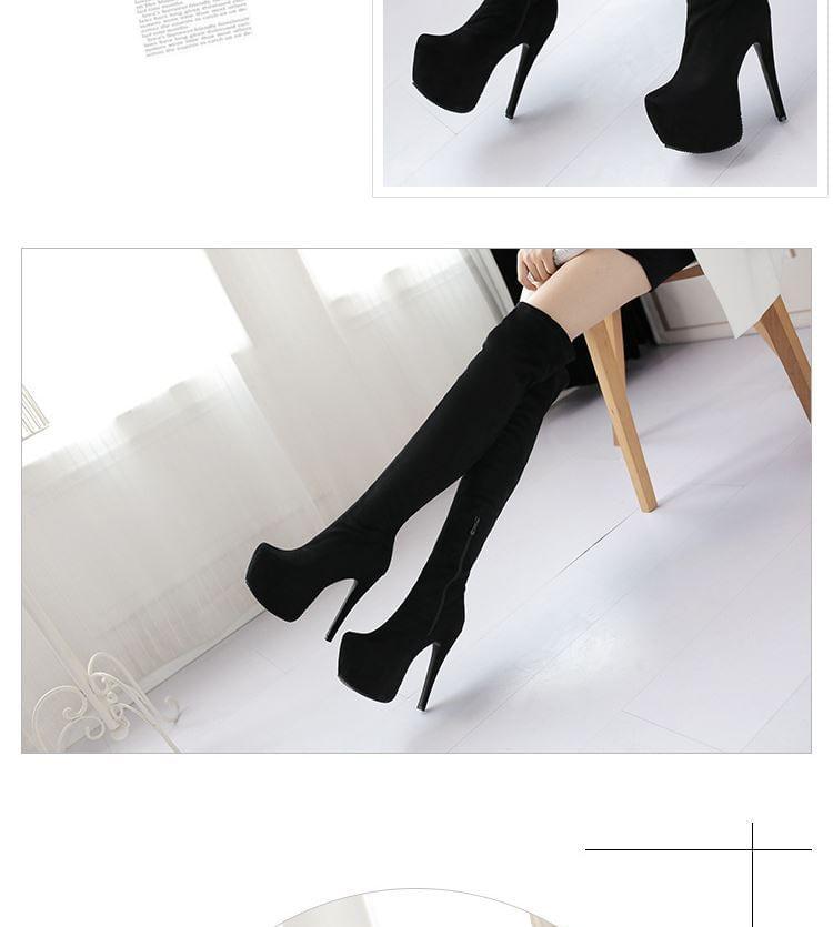 Faux Leather Block Heel Over-The-Knee Boots Product Image