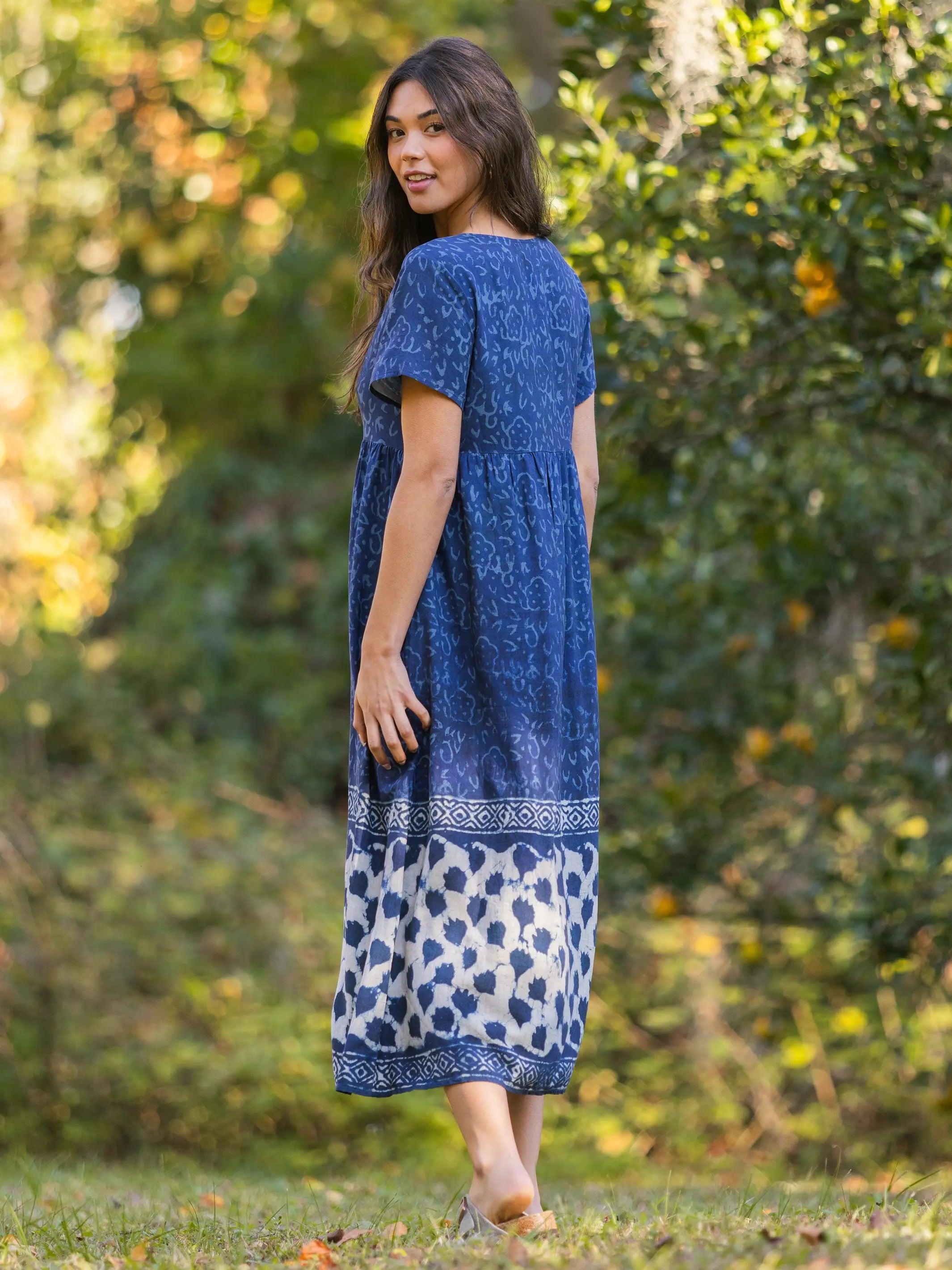 Avery Midi Dress - Navy Shibori Tie-Dye Product Image