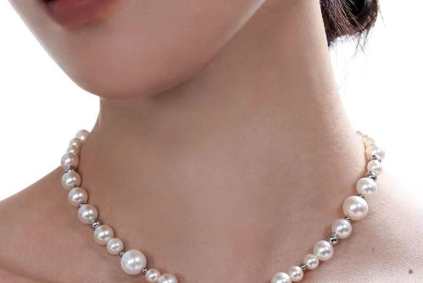 Cross Rhinestone Pendant Faux Pearl Necklace Product Image