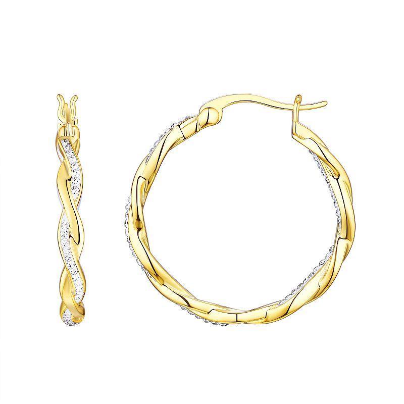 Chrystina Crystal Twist Gold Tone Hoop Earrings, Women's, White Product Image