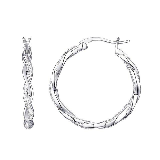 Chrystina Crystal Twist Silver Tone Hoop Earrings, Womens Product Image