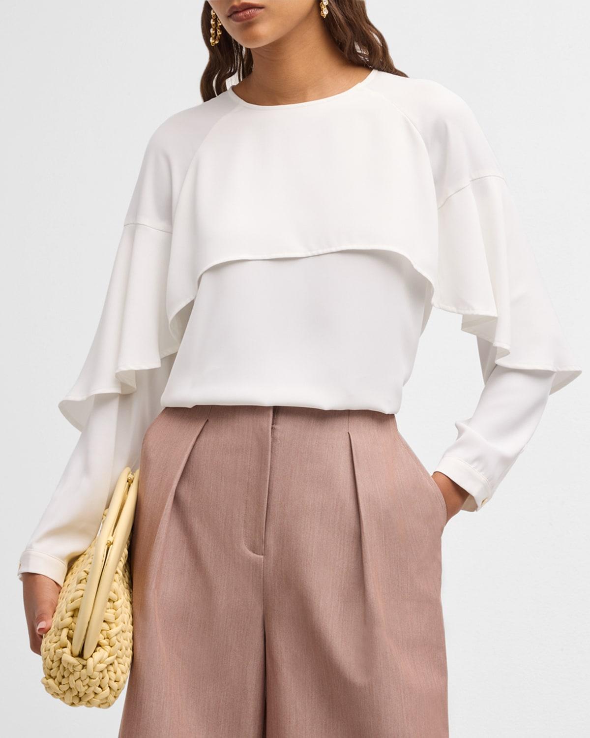 Layered Raglan-Sleeve Crepe De Chine Blouse Product Image