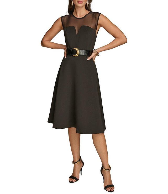 Donna Karan Crew Neck Sleeveless Fit And Flare Belted Dress Product Image