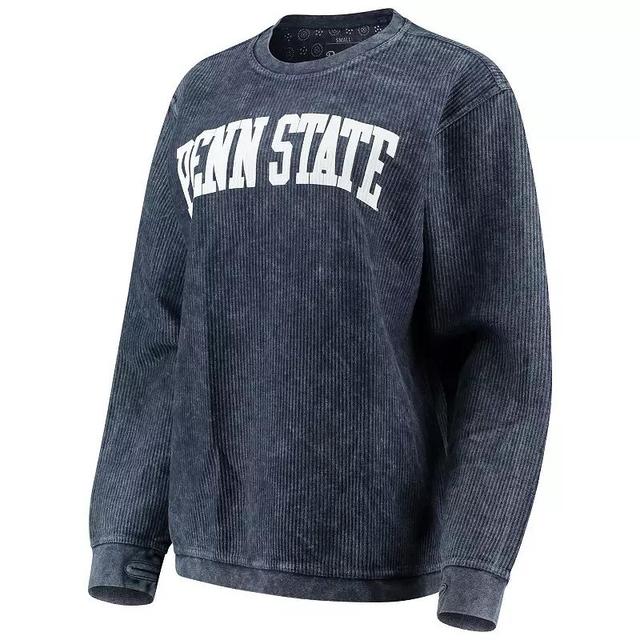 Womens Pressbox Penn State Nittany Lions Comfy Cord Vintage Wash Basic Arch Pullover Sweatshirt Blue Product Image