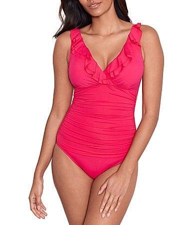 Lauren Ralph Lauren Beach Club Solids Underwire Ruffle Surplice V-Neck One Piece Swimsuit Product Image