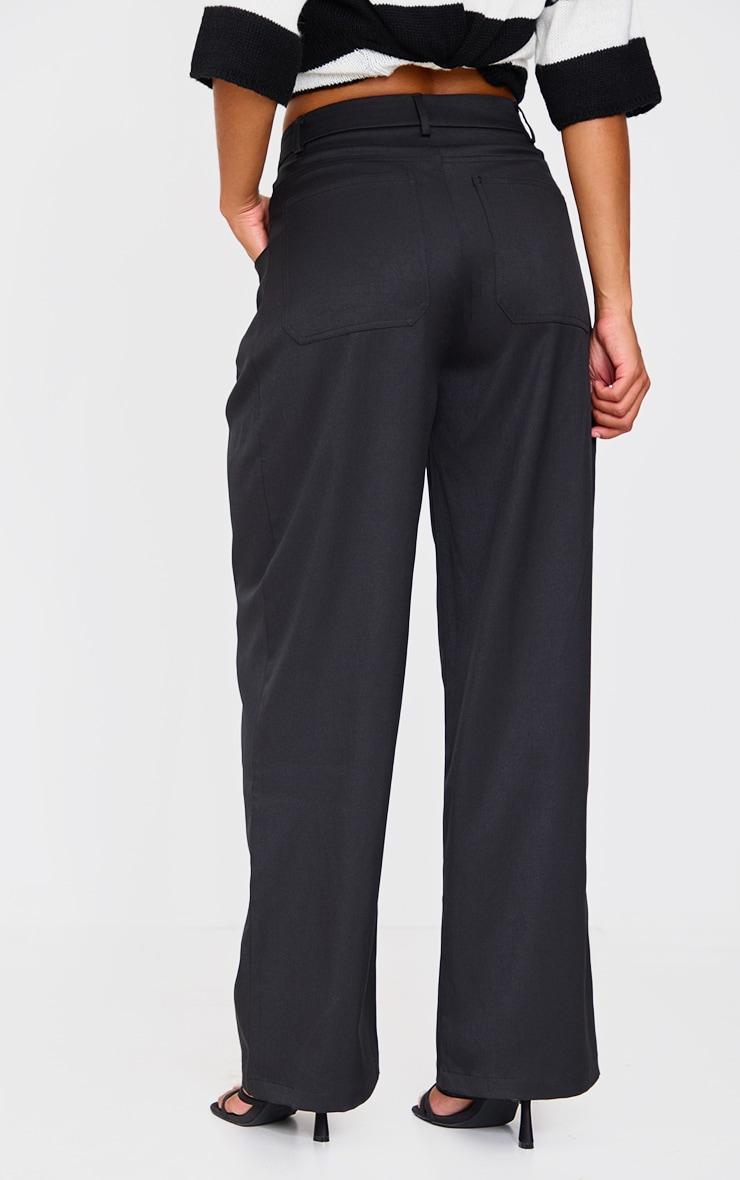 Black Woven Waistband Detail Tailored Straight Leg Pants Product Image