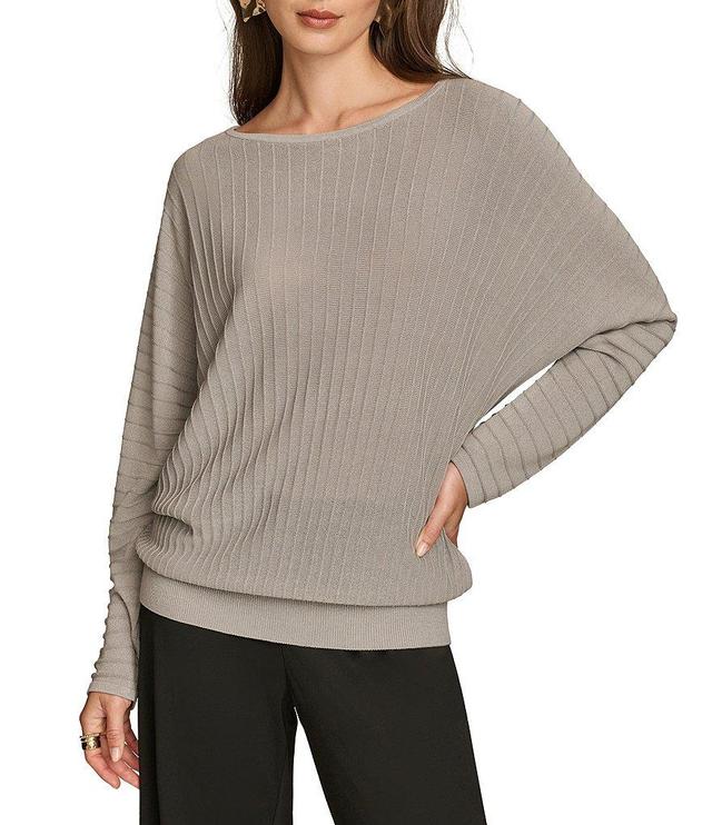 Donna Karan Ribbed Knit Boat Neck Raglan Long Sleeve Top Product Image