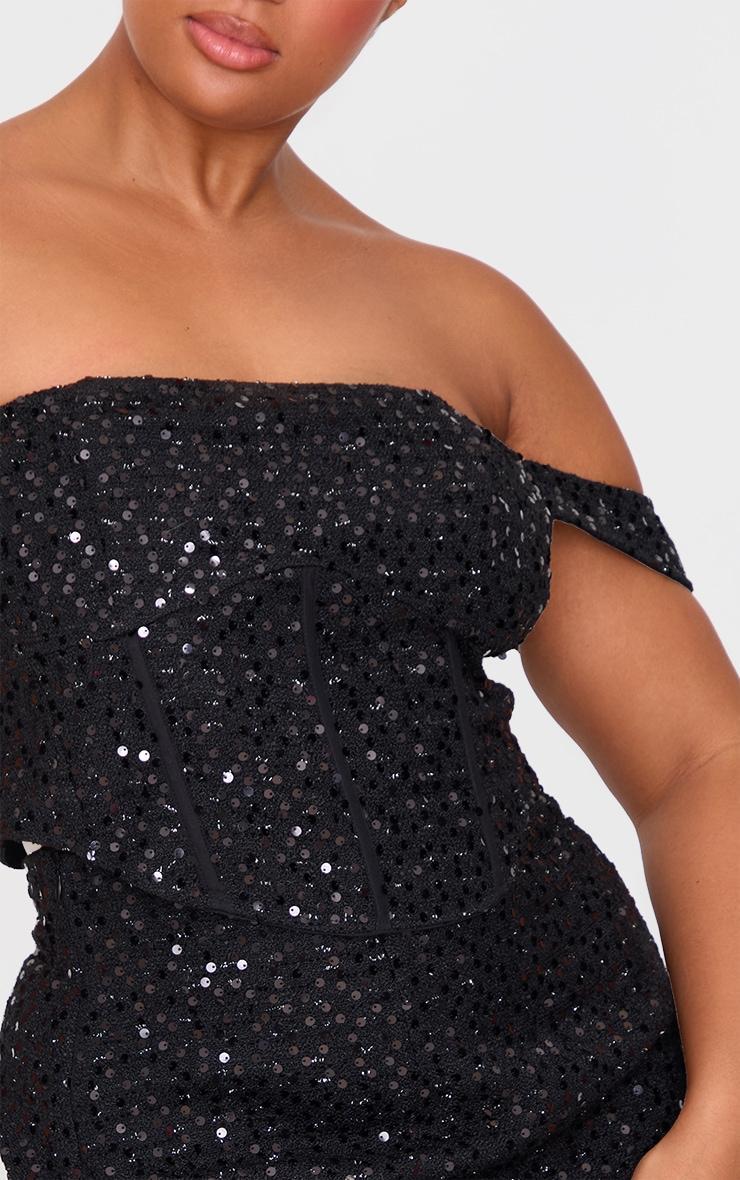 Plus Black Sequin Detail Crop Top Product Image