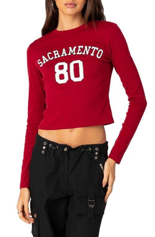 EDIKTED Sacramento 80 Long Sleeve Graphic Crop T-Shirt Product Image