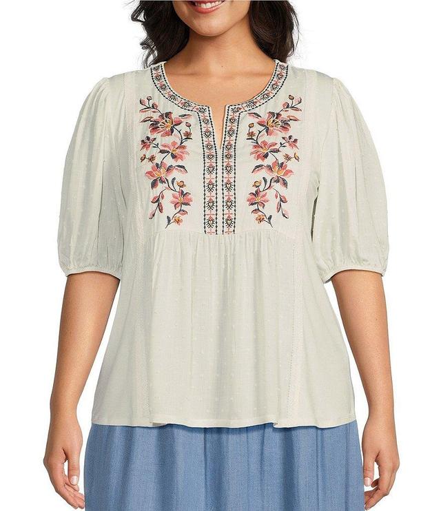 Nurture by Westbound Plus Size Elbow Sleeve Embroidered Square Yoke Top Product Image