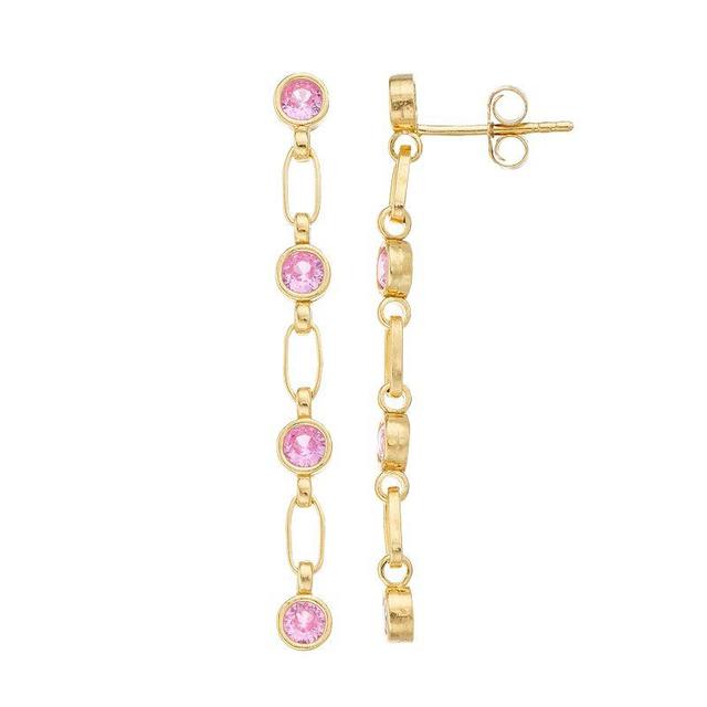 Kristen Kesho Sterling Silver Lab-Created Pink Sapphire Link Drop Earrings, Womens, Gold Tone Product Image