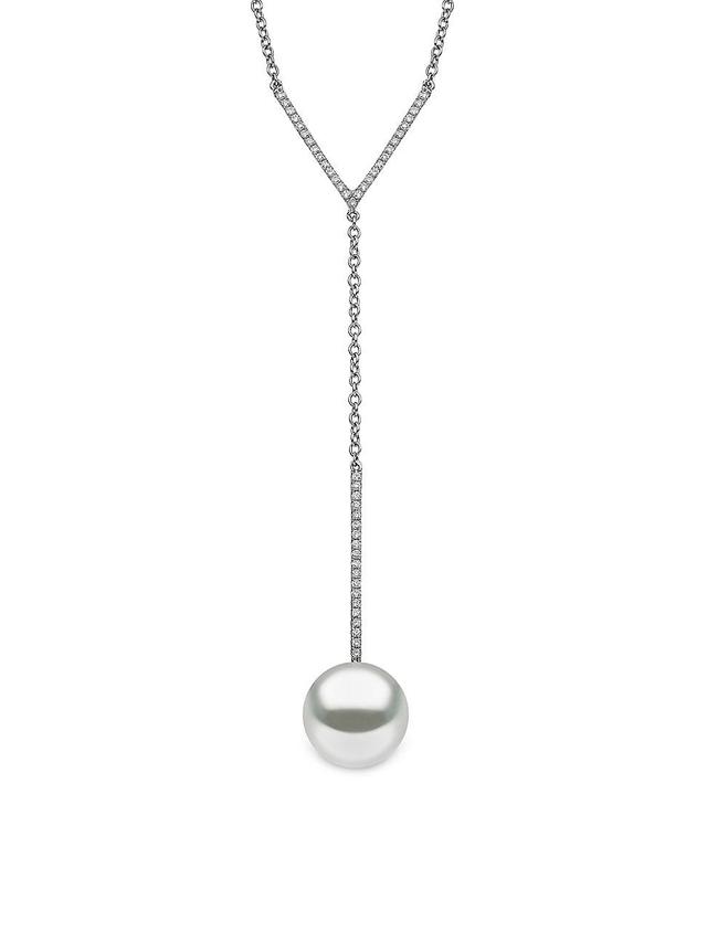 Womens 18K White Gold, 12.6MM Cultured South Sea Pearl & Diamond Y-Necklace Product Image