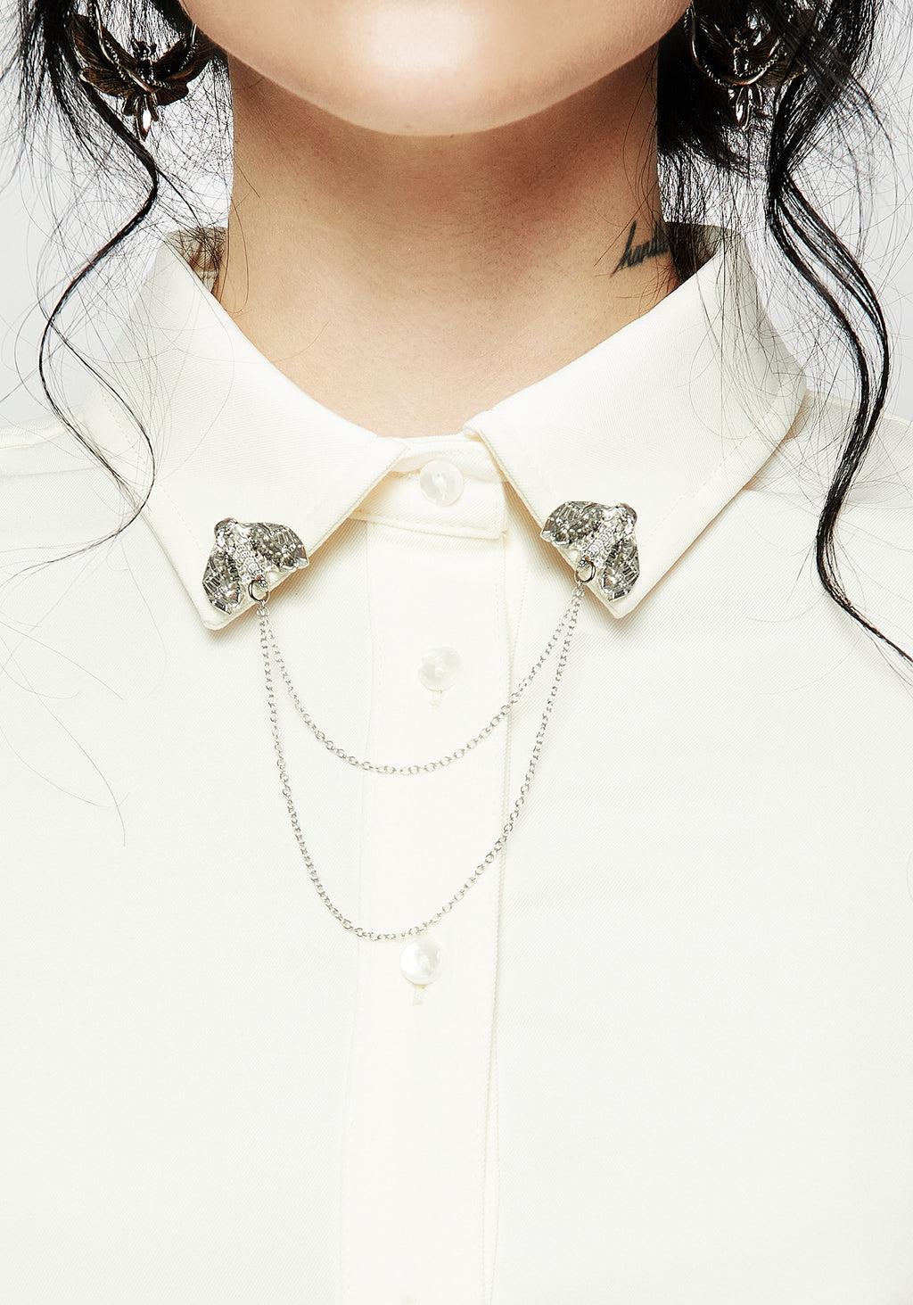 Mortmoth Chain Collared Crop Shirt Product Image