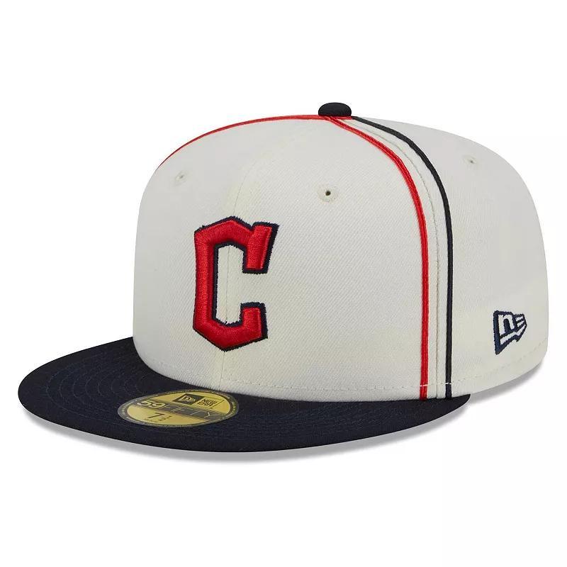 Mens New Era Cream/Navy Cleveland Guardians Chrome Sutash 59FIFTY Fitted Hat Product Image