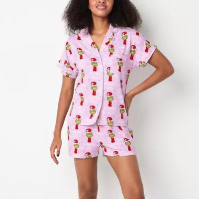 Womens Grinch Juniors Short Sleeve V-Neck 2-pc. Shorts Pajama Set Product Image