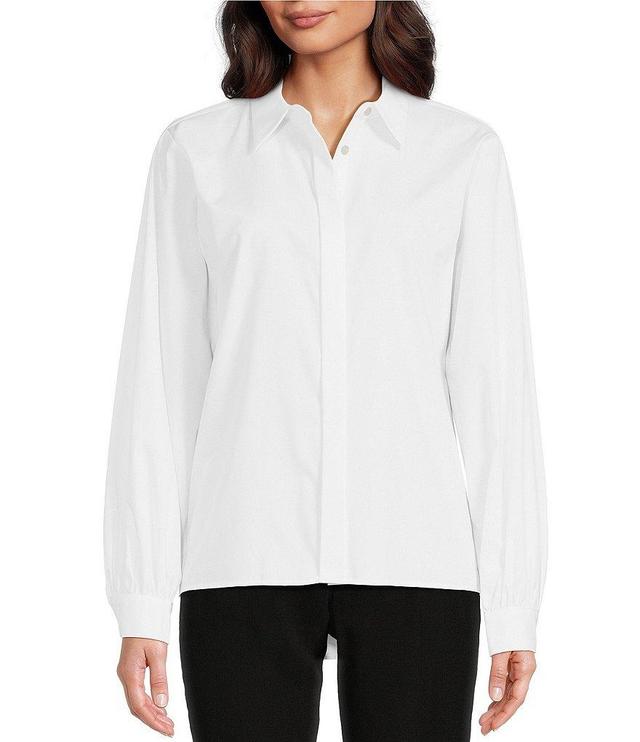 Calvin Klein Point Collar Long Sleeve High-Low Button Front Blouse Product Image