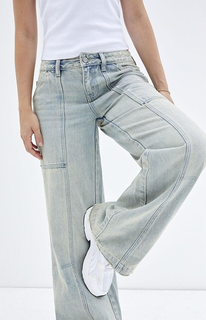 Womens Casey Light Indigo Low Rise Baggy Cargo Jeans Product Image