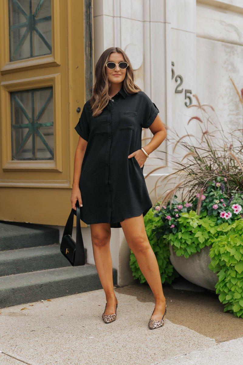 Black Button Down Shirt Dress - FINAL SALE Product Image