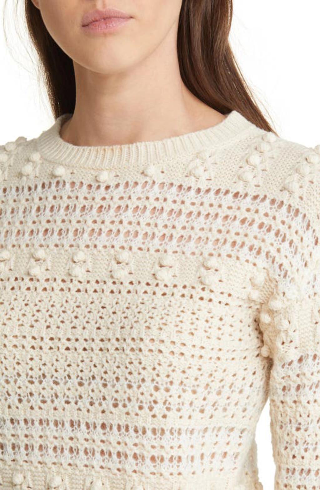 Womens Wool Crochet Trim Crewneck Sweater In White Product Image