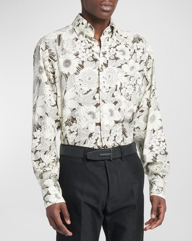 TOM FORD Fluid Fit Floral Print Button-Down Shirt Product Image