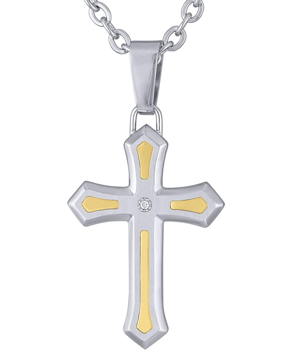 Mens Diamond Accent Cross 22 Pendant Necklace 10k Gold - Stainless Steel Product Image