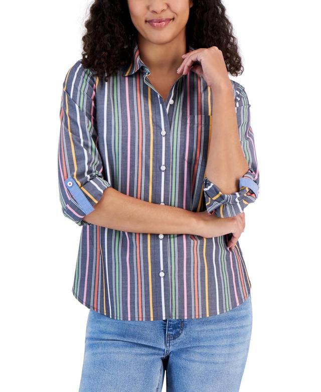 Women's Gateway Cotton Striped Roll-Tab Shirt Product Image