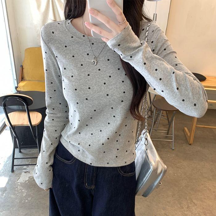 Long Sleeve Crew Neck Dotted Tee Product Image