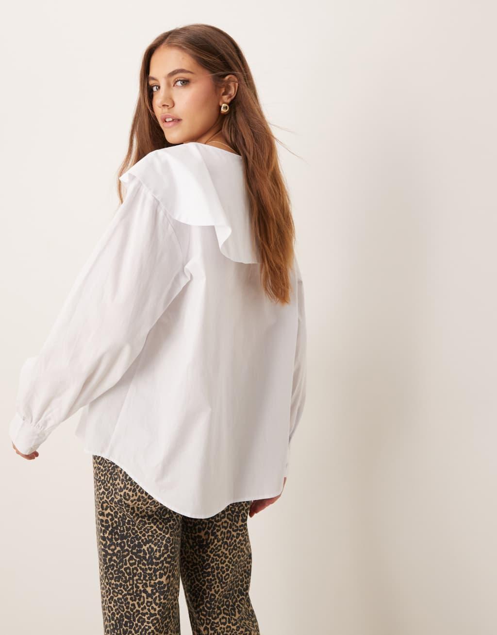 ASOS DESIGN poplin oversized collar shirt in white Product Image