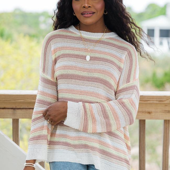 Feeling Nautical Salmon Striped Oversized Sweater Product Image