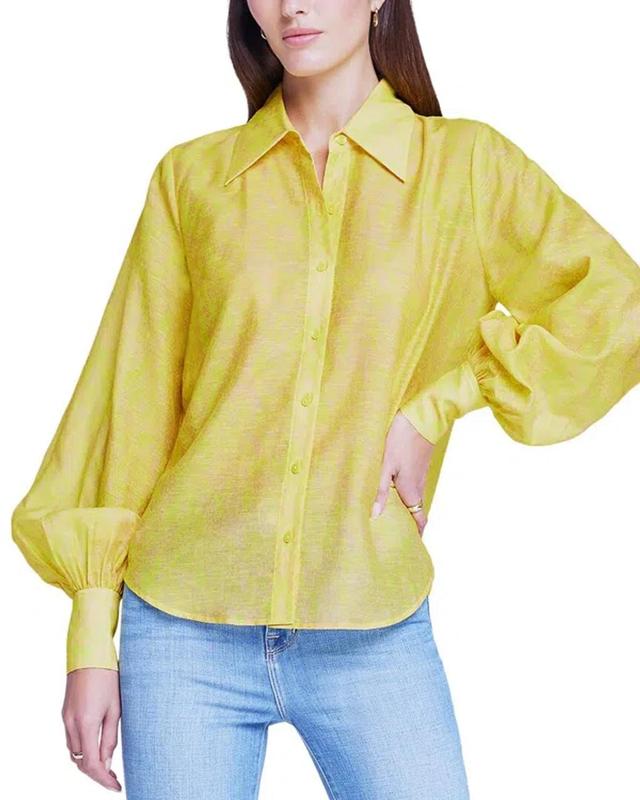 L'agence Jayleen Linen-blend Blouse In Yellow Product Image