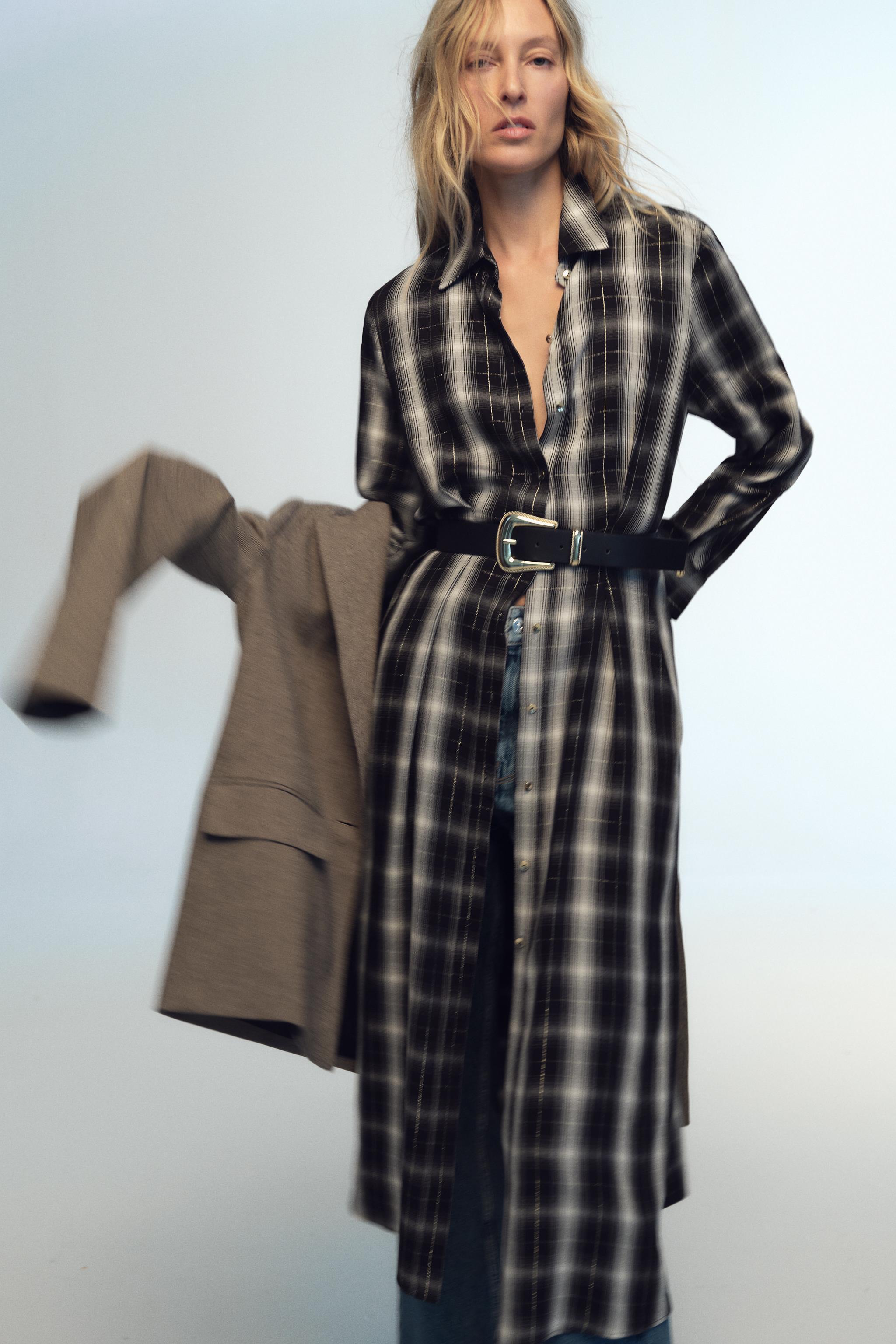 PLAID MIDI SHIRT DRESS Product Image