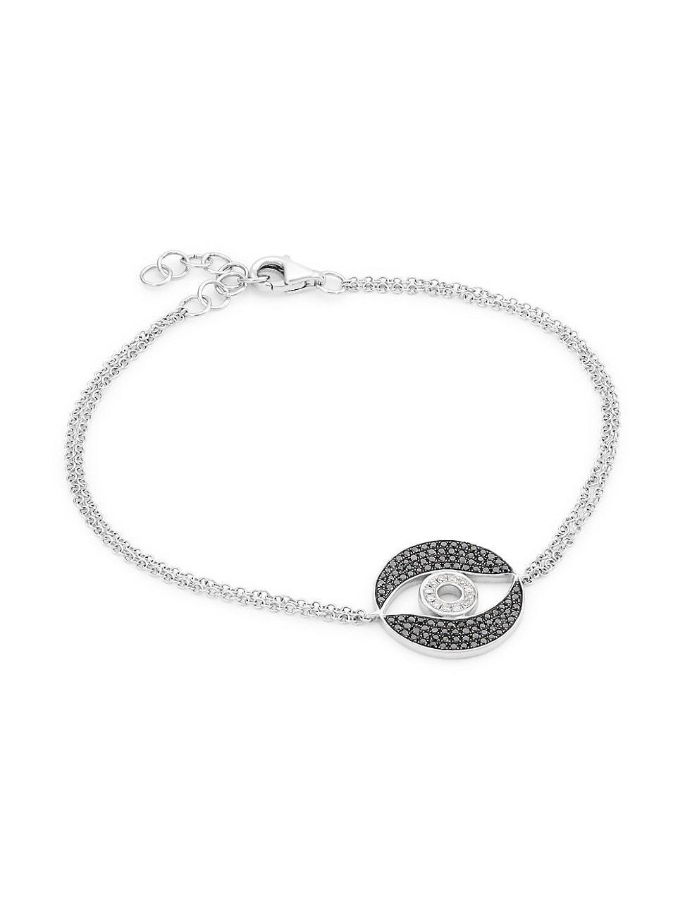 Womens Evil Eye 14K White Gold Black & White Diamond Pav Bracelet Product Image