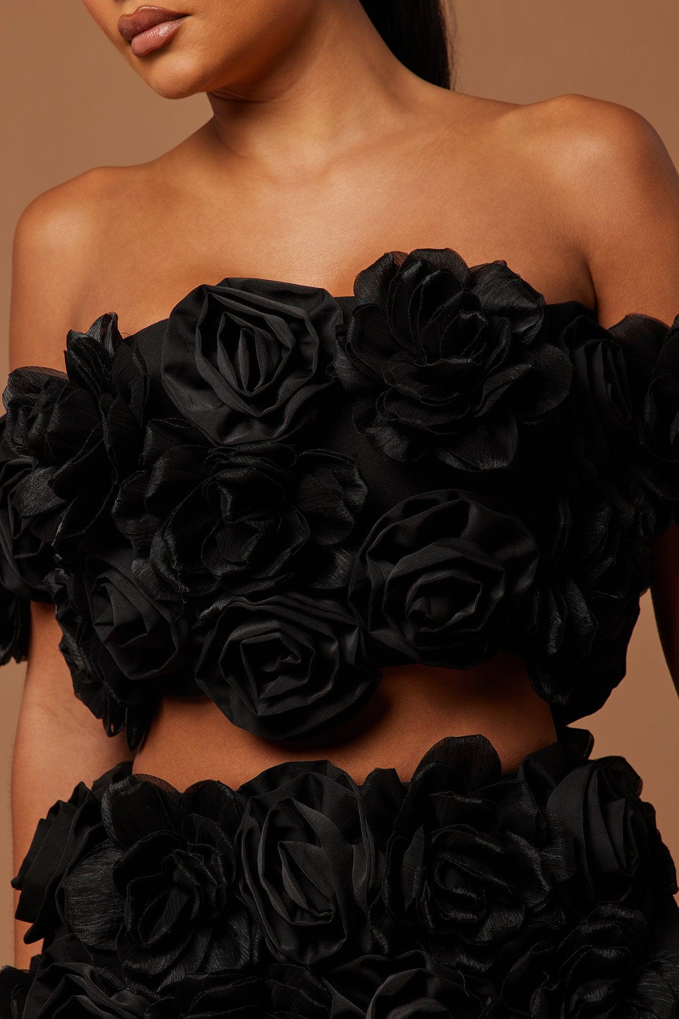 Cindy Floral Crop Top - Black Product Image