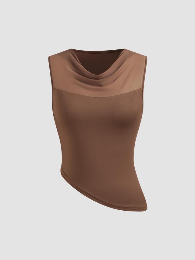 Cowl Neck Solid Asymmetrical Tank Crop Top Product Image