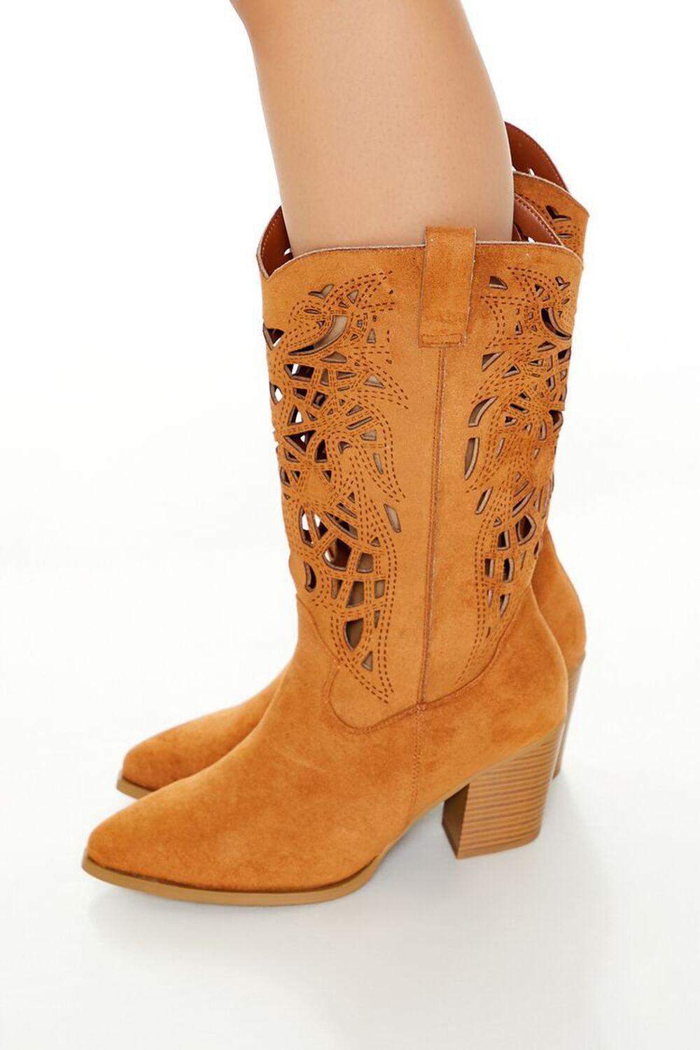 Faux Suede Cutout Cowboy Booties (Wide) | Forever 21 Product Image