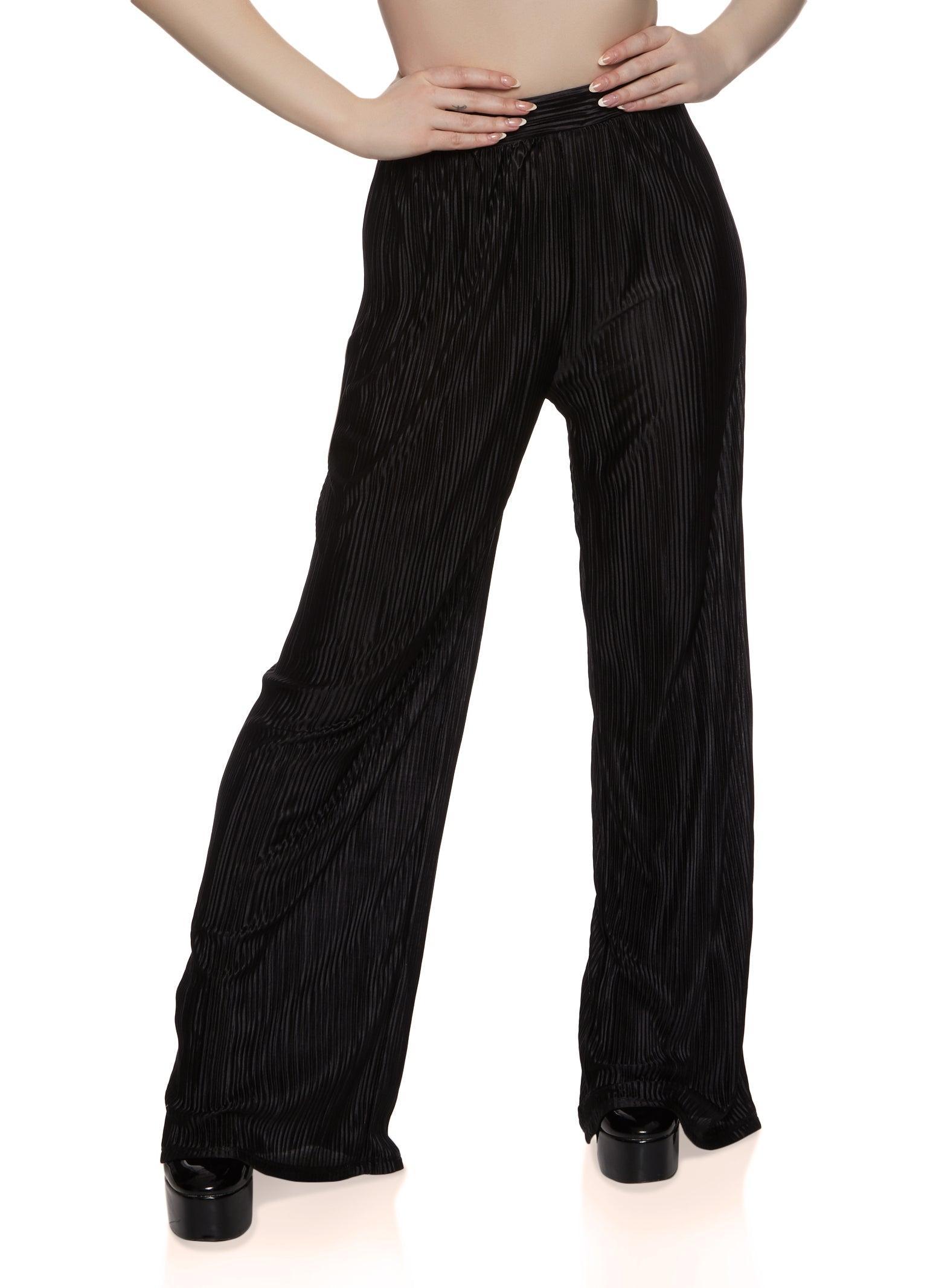 Womens Plisse High Waisted Wide Leg Pants Product Image