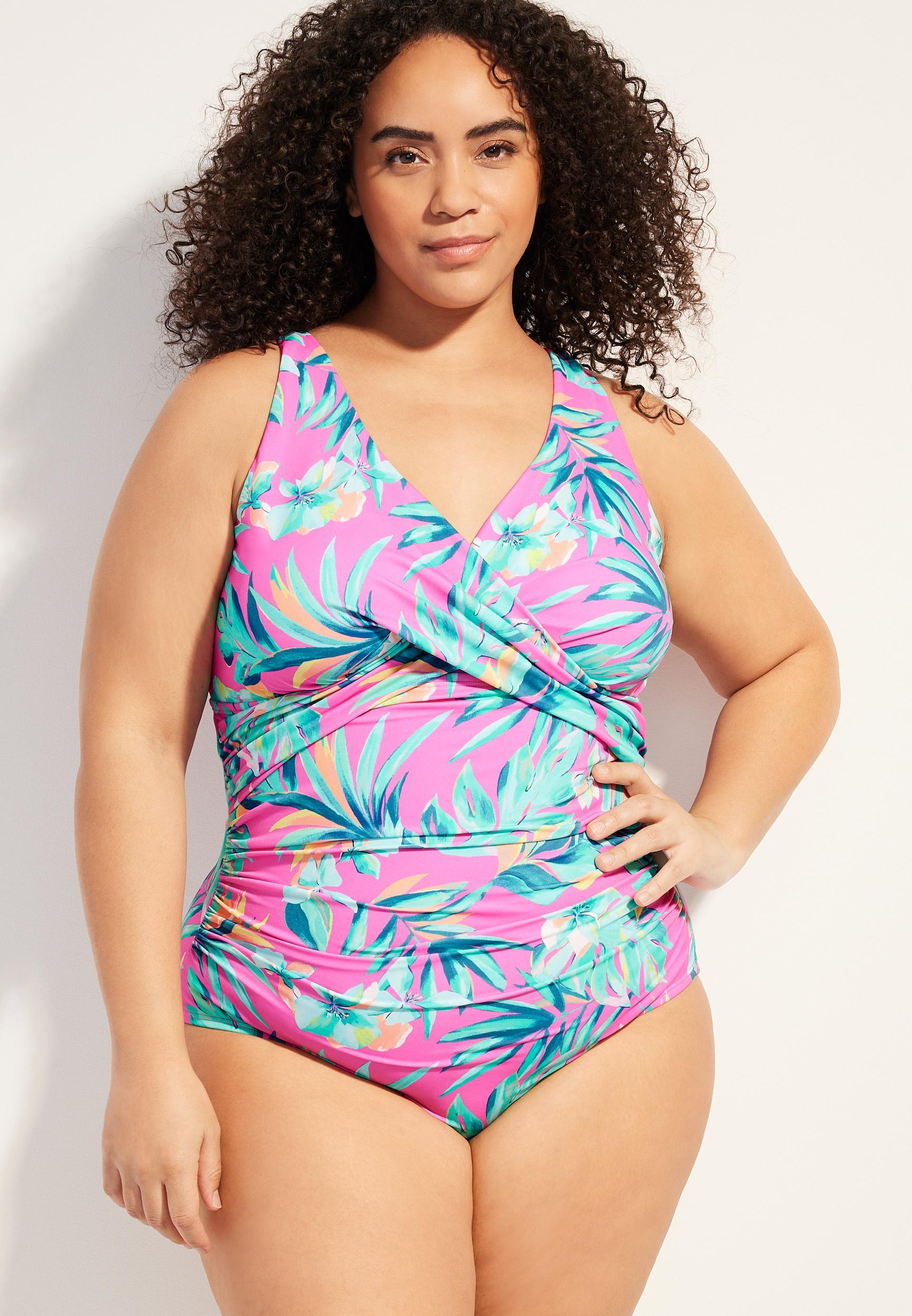 Maurices Plus Size Womens Shirred Front One Piece Swimsuit Pink Size 3X Product Image