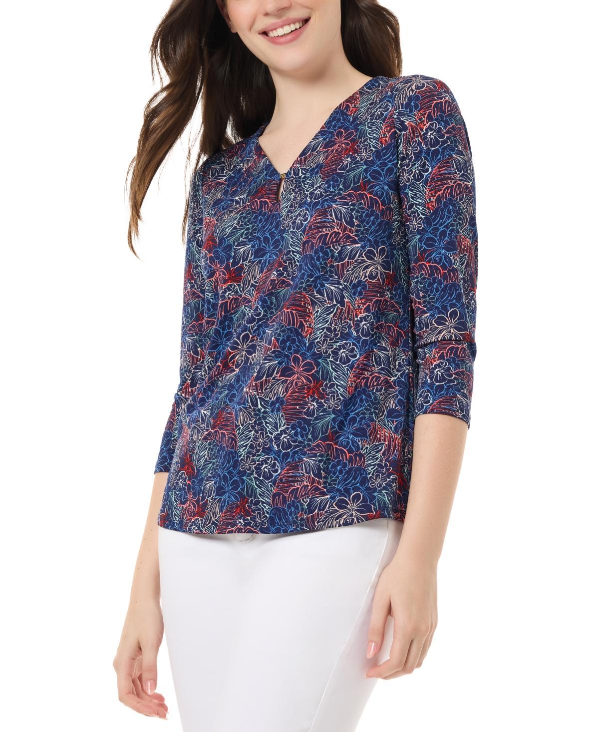 Women's Printed Moss Crepe V-Neck Top Product Image