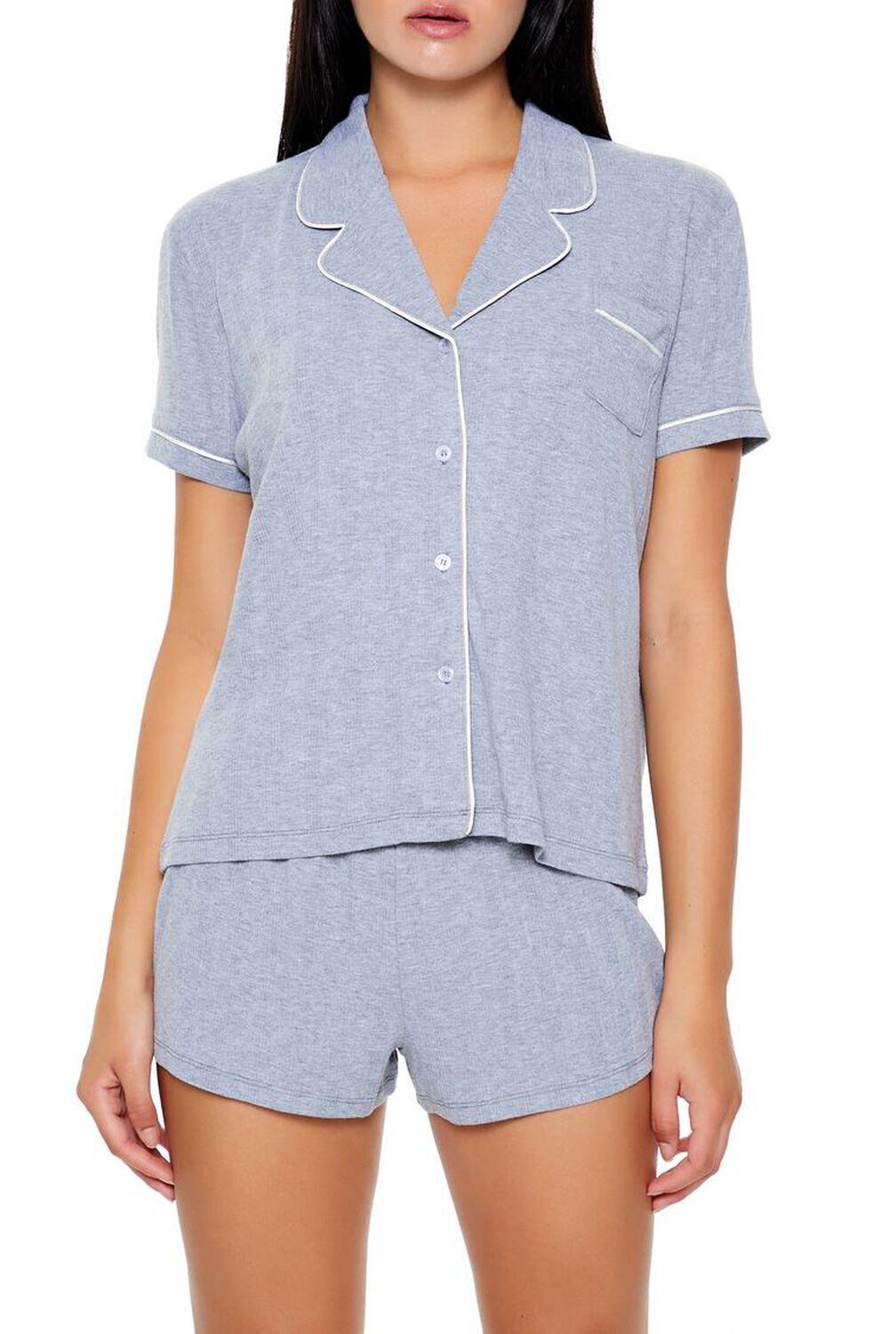 Piped-Trim Shirt & Shorts Pajama Set | Forever 21 Product Image