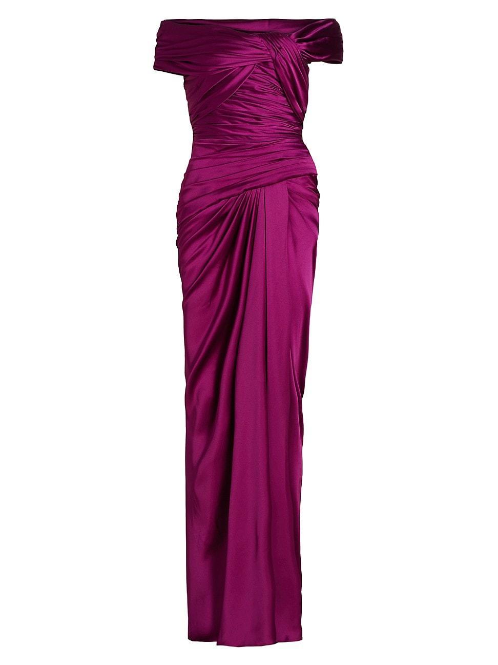 Womens Satin Off-Shoulder Draped Dress Product Image