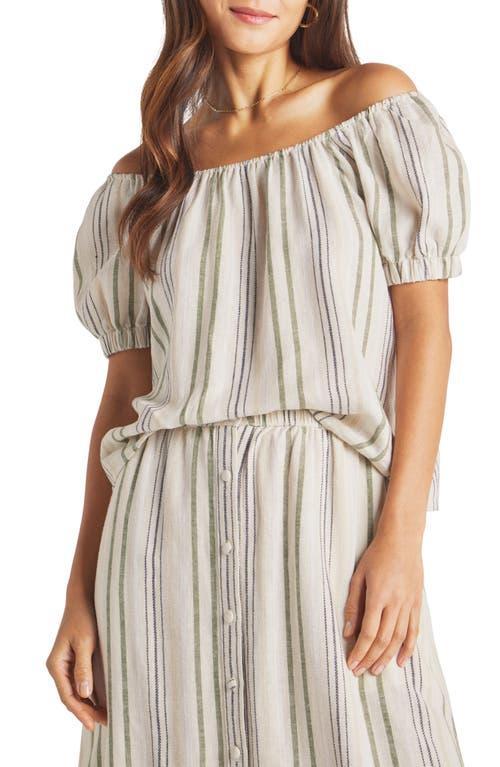 Splendid Farrah Stripe Off the Shoulder Linen Blend Top Product Image