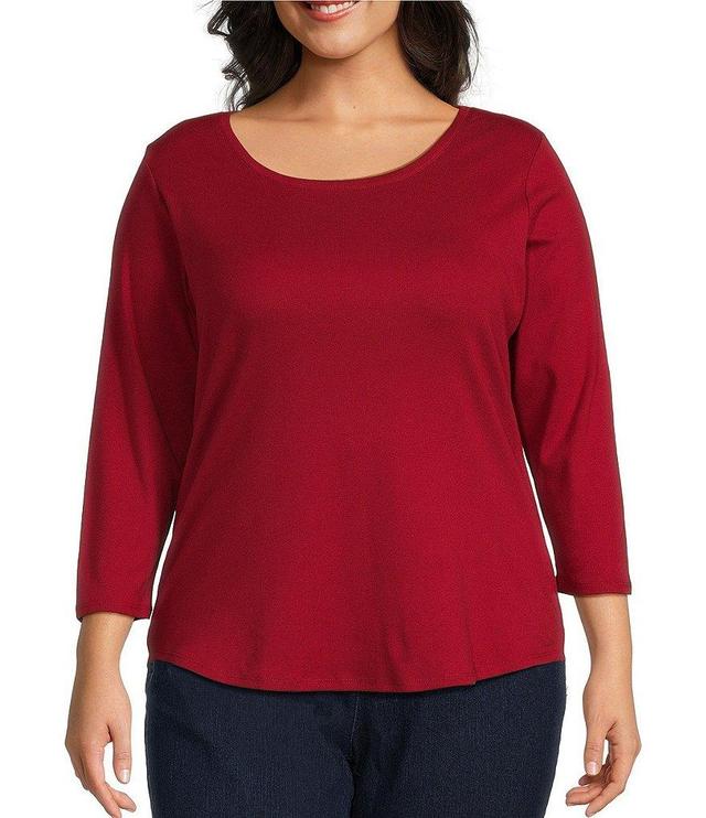 Ruby Rd. Plus Size Knit Scoop Neck 3/4 Sleeve Top Product Image