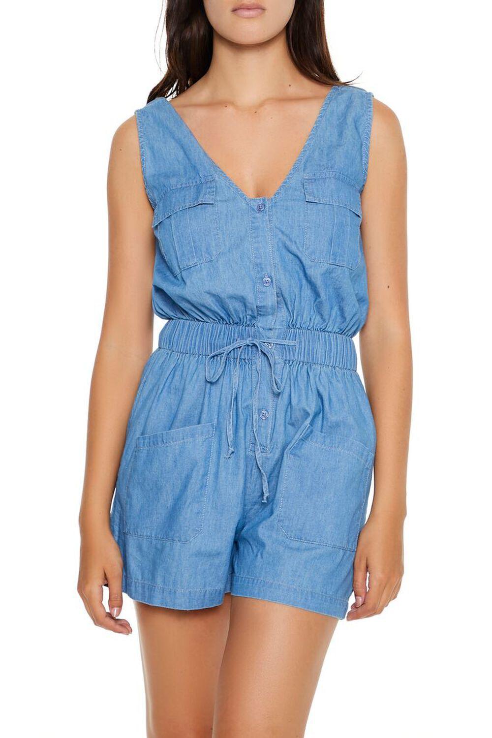 Chambray Tie-Waist Tank Romper | Forever 21 Product Image