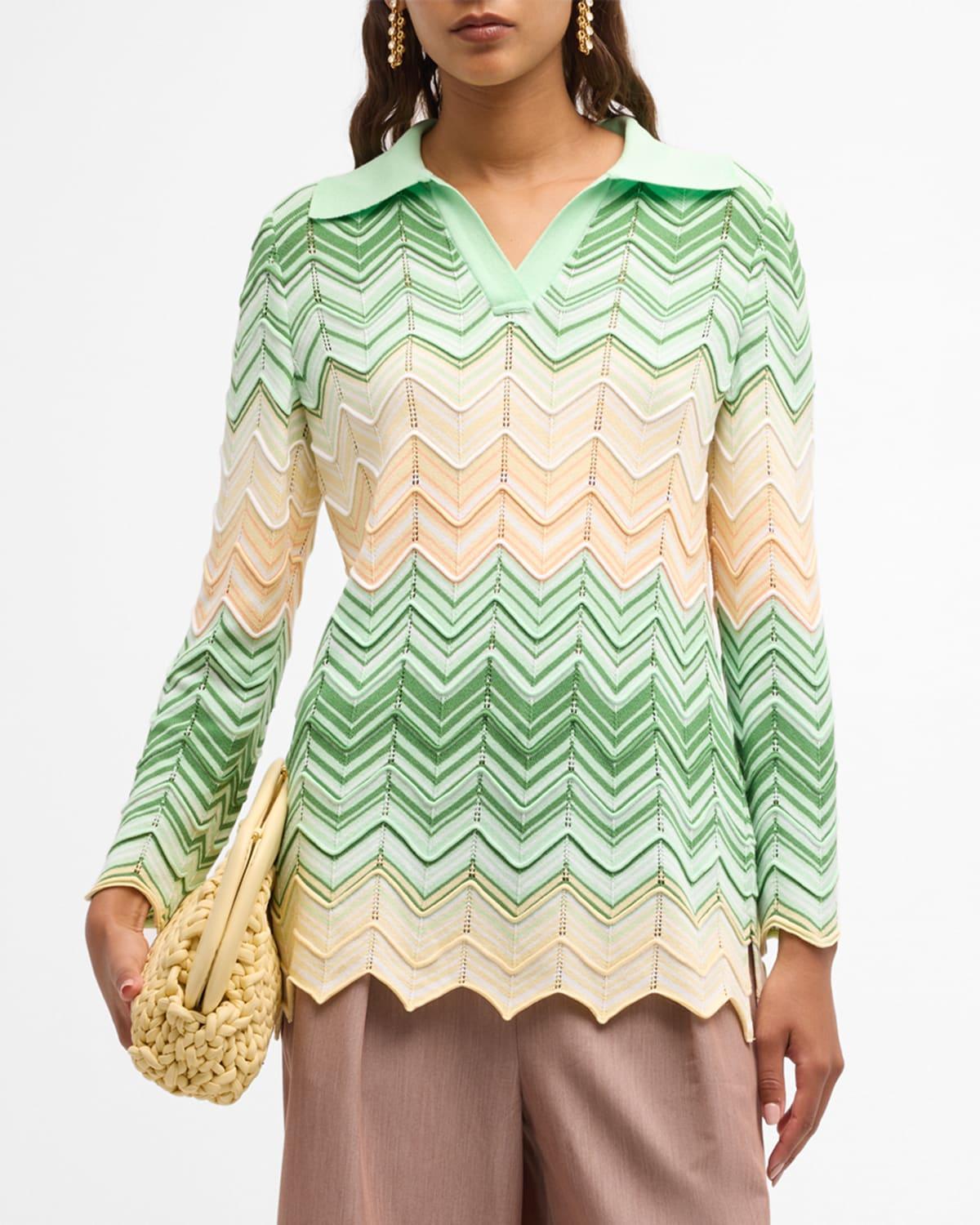 Misook Chevron Pointelle Collar Tunic Sweater Product Image