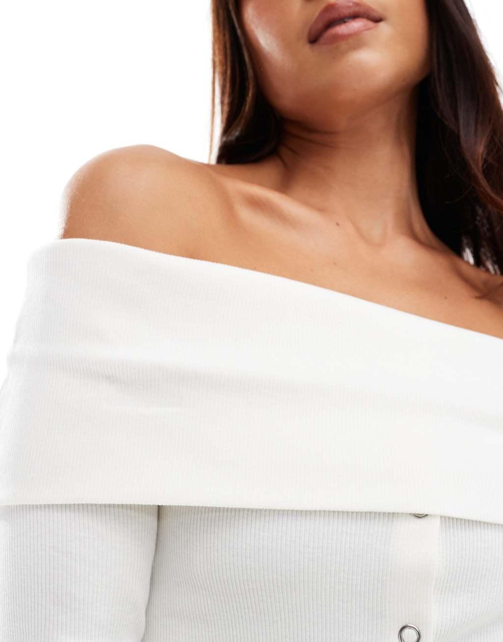 ASOS DESIGN off shoulder button down top in cream Product Image