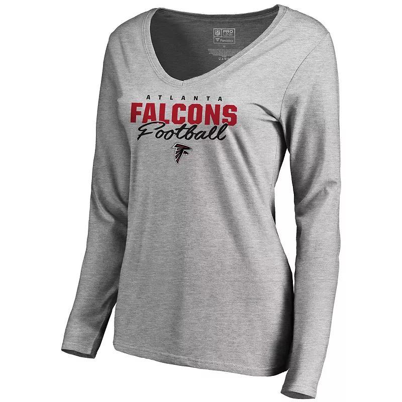 Womens NFL Pro Line Ash Atlanta Falcons Iconic Collection Script Assist Long Sleeve V-Neck T-Shirt Product Image