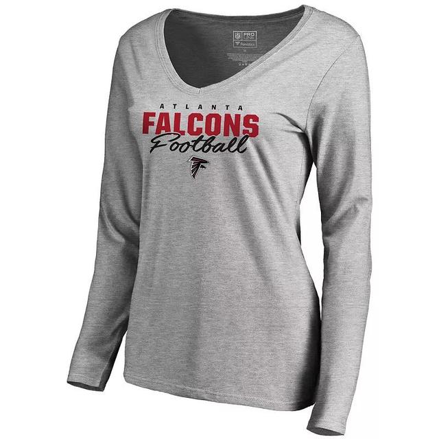 Womens NFL Pro Line Ash Atlanta Falcons Iconic Collection Script Assist Long Sleeve V-Neck T-Shirt Product Image