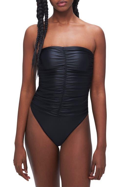 Womens Strapless Ruched One-Piece Swimsuit | Black, Size 5XL | Good American by Khlo Kardashian Product Image