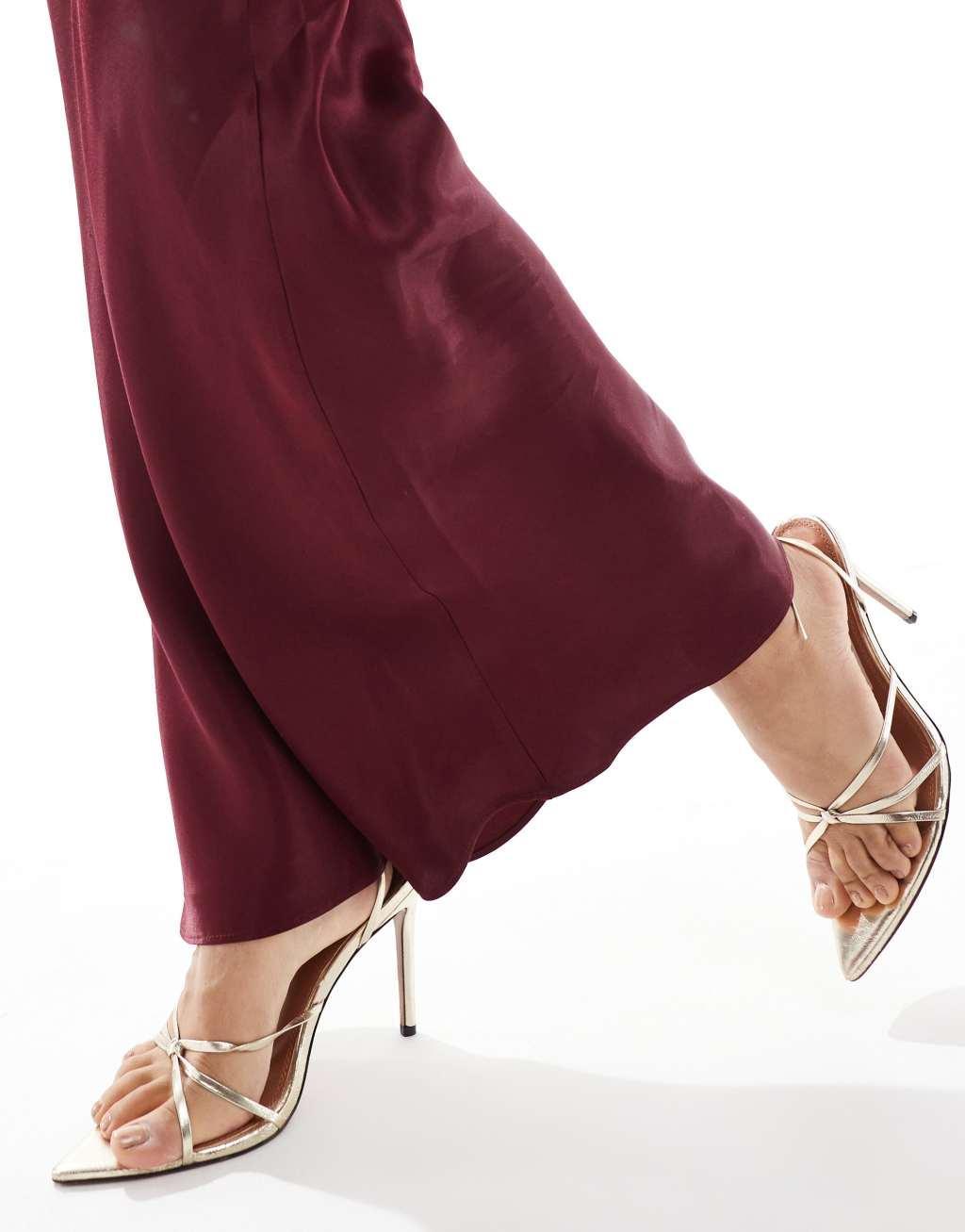 ASOS DESIGN satin bias maxi skirt in burgundy - part of a set Product Image