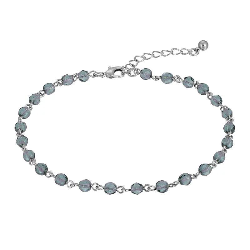 1928 Silver Tone Blue Beaded Chain Anklet, Women's - Size: One Size Product Image